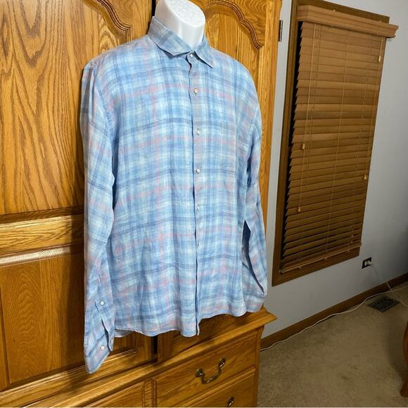 Peter Millar Summer Sky Crystal Beach Linen Sport Shirt Button Down Mens Large - Picture 12 of 16